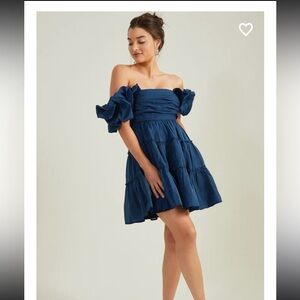 Altar'd State Navy Elena Off-the-Shoulder Tiered Mini Dress
